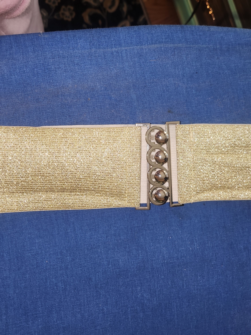 Gold Elastic Fashion Waist Belt with Decorative Metal Clasp